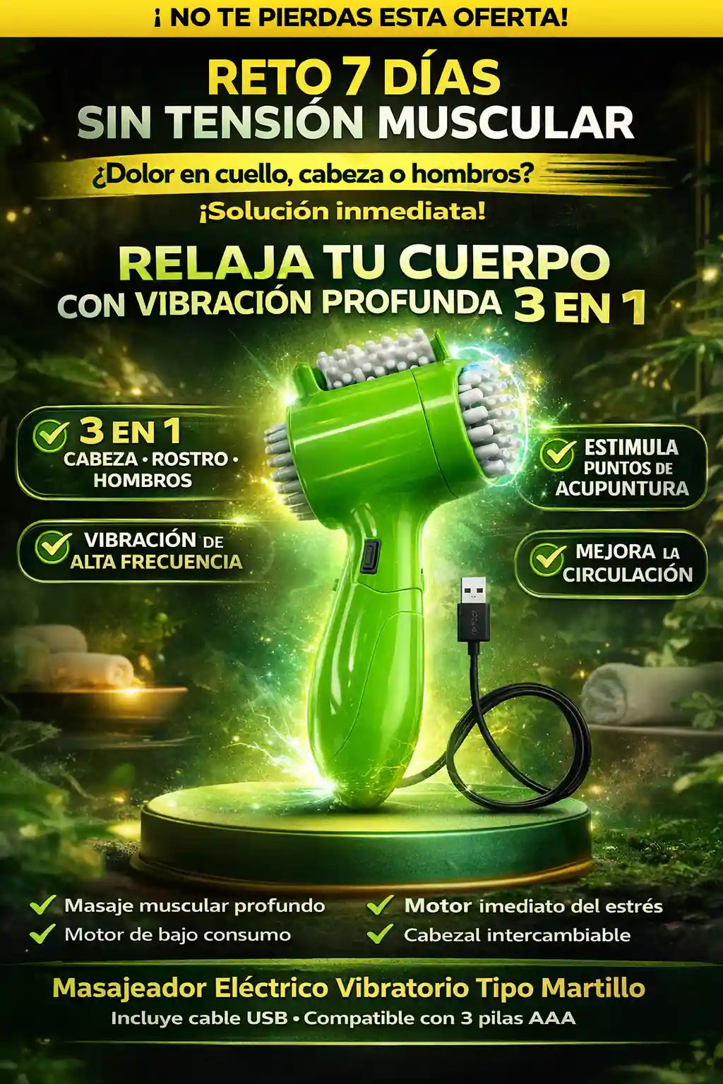 Masajeador tipo martillo 3 en 1 para hombros, cara y cabeza