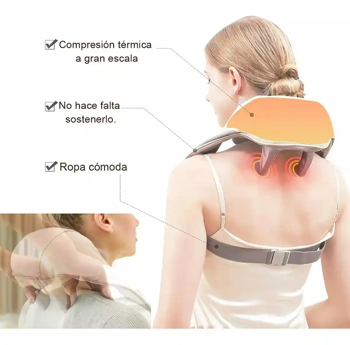 MASAJEADOR DE CUELLO Y ESPALDA RECARGABLE CON CALOR SHIATSU 🔥