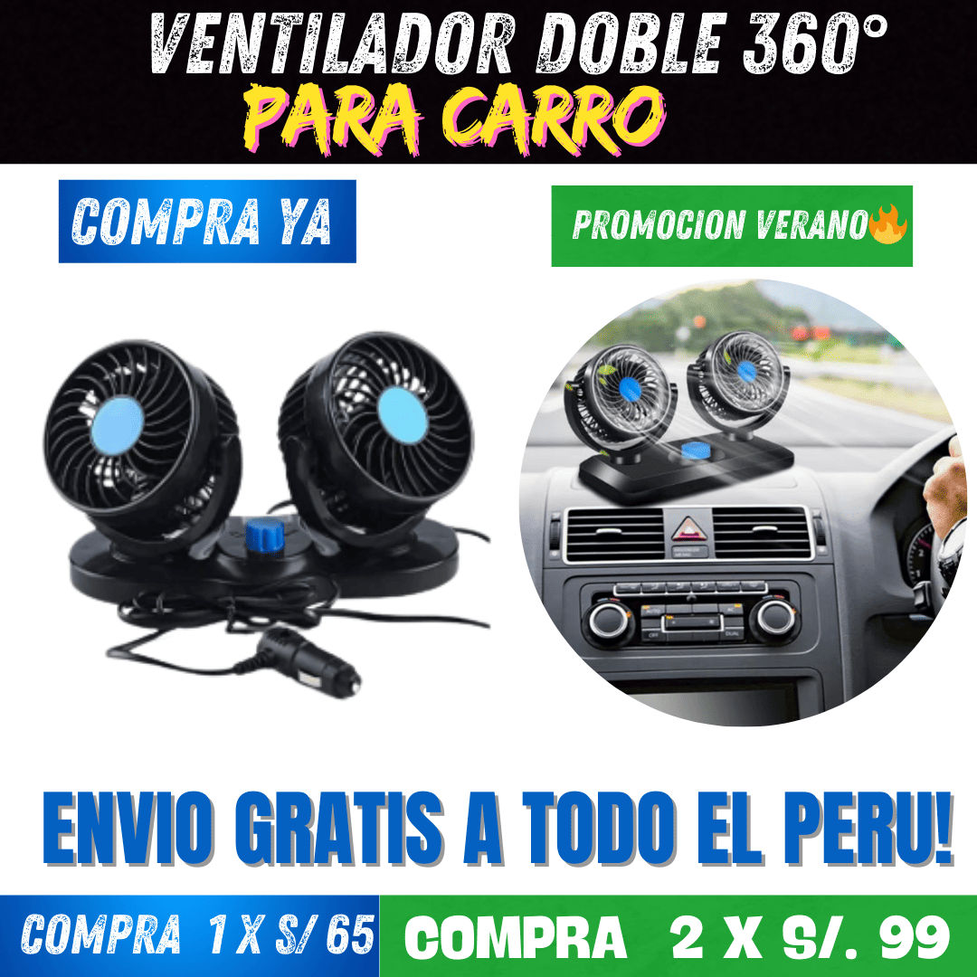 VENTILADOR DOBLE  360° PARA CARRO